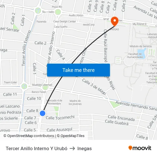 Tercer Anillo Interno Y Urubó to Inegas map