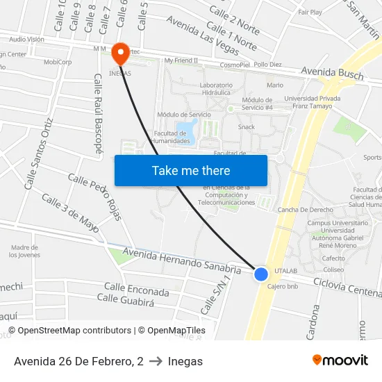 Avenida 26 De Febrero, 2 to Inegas map
