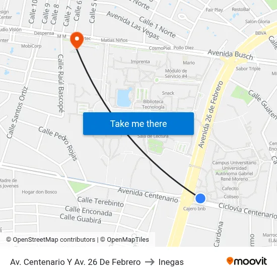 Av. Centenario Y Av. 26 De Febrero to Inegas map