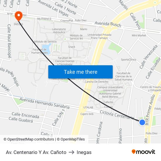 Av. Centenario Y Av. Cañoto to Inegas map