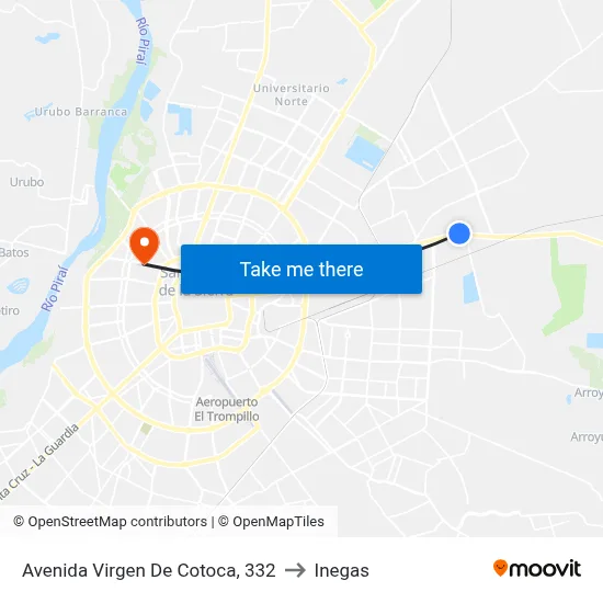 Avenida Virgen De Cotoca, 332 to Inegas map