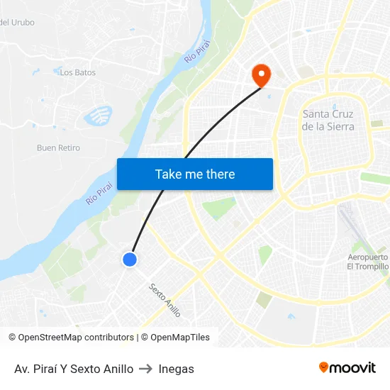 Av. Piraí Y Sexto Anillo to Inegas map