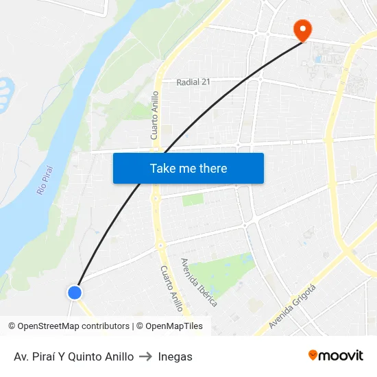 Av. Piraí Y Quinto Anillo to Inegas map