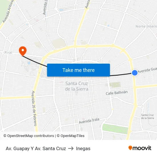 Av. Guapay Y Av. Santa Cruz to Inegas map