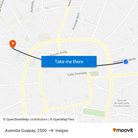 Avenida Guapay, 2500 to Inegas map