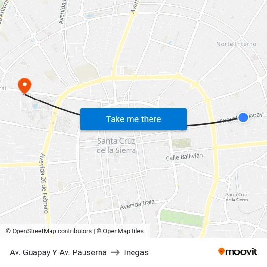 Av. Guapay Y Av. Pauserna to Inegas map