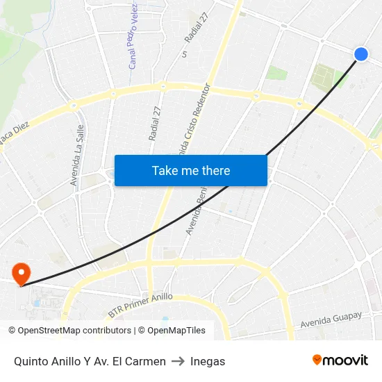 Quinto Anillo Y Av. El Carmen to Inegas map