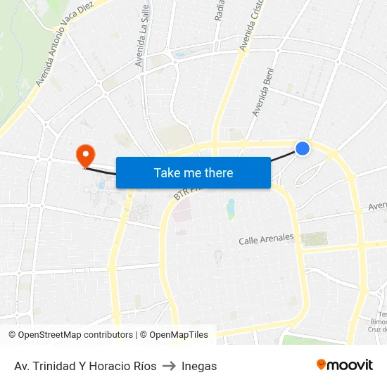 Av. Trinidad Y Horacio Ríos to Inegas map