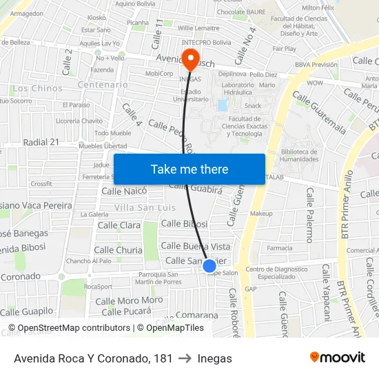 Avenida Roca Y Coronado, 181 to Inegas map