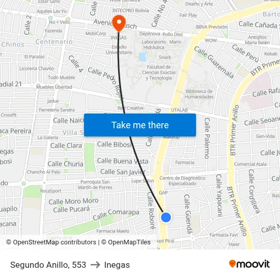 Segundo Anillo, 553 to Inegas map