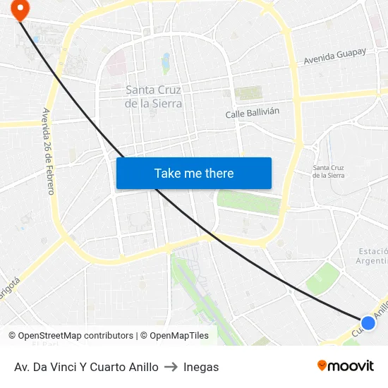Av. Da Vinci Y Cuarto Anillo to Inegas map