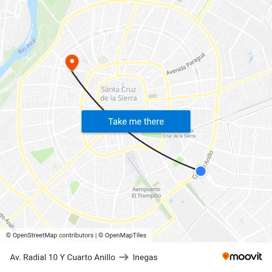 Av. Radial 10 Y Cuarto Anillo to Inegas map