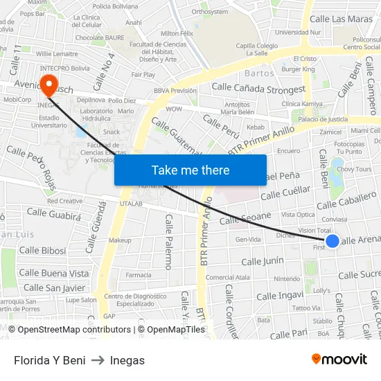 Florida Y Beni to Inegas map