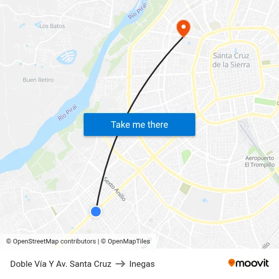 Doble Vía Y Av. Santa Cruz to Inegas map