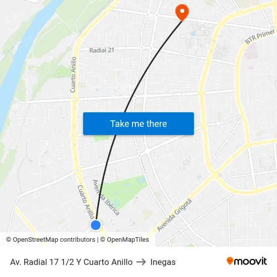 Av. Radial 17 1/2 Y Cuarto Anillo to Inegas map