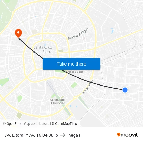 Av. Litoral Y Av. 16 De Julio to Inegas map