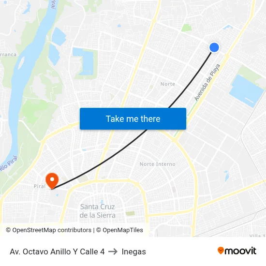 Av. Octavo Anillo Y Calle 4 to Inegas map