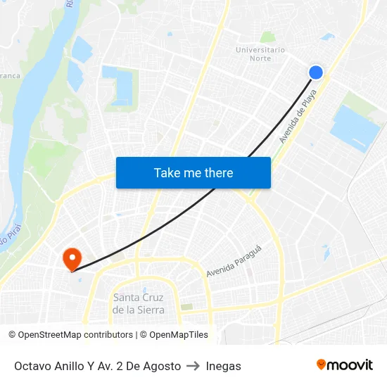 Octavo Anillo Y Av. 2 De Agosto to Inegas map