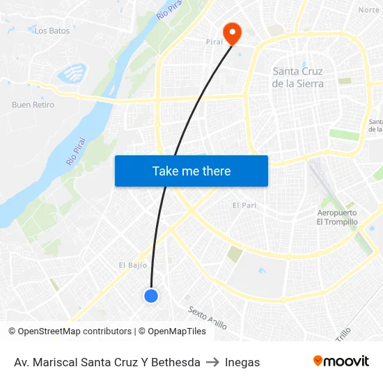 Av. Mariscal Santa Cruz Y Bethesda to Inegas map
