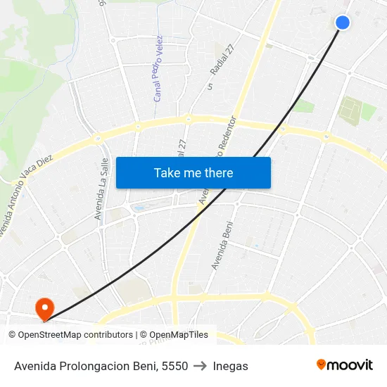 Avenida Prolongacion Beni, 5550 to Inegas map