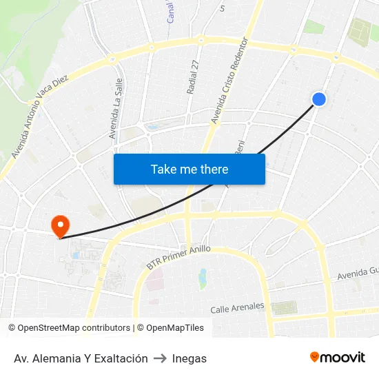 Av. Alemania Y Exaltación to Inegas map