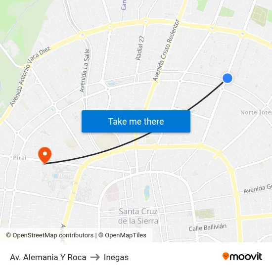 Av. Alemania Y Roca to Inegas map