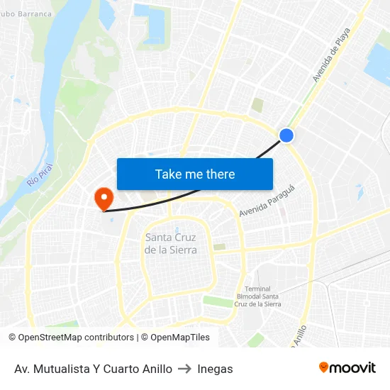 Av. Mutualista Y Cuarto Anillo to Inegas map