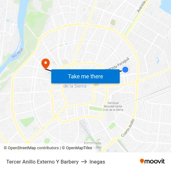 Tercer Anillo Externo Y Barbery to Inegas map