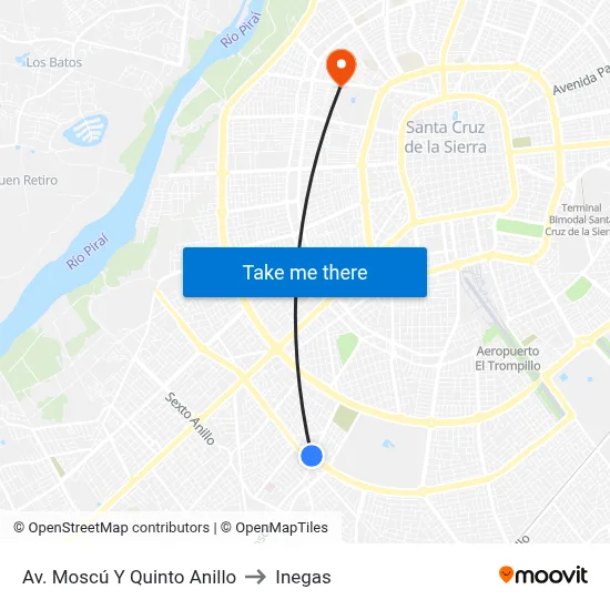 Av. Moscú Y Quinto Anillo to Inegas map