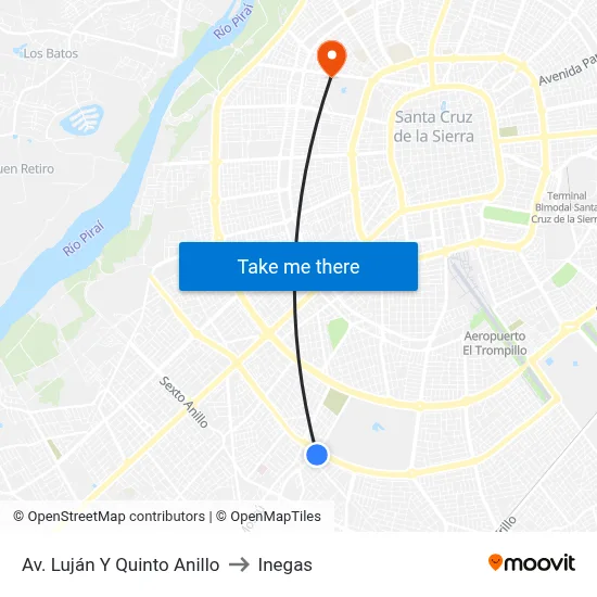 Av. Luján Y Quinto Anillo to Inegas map