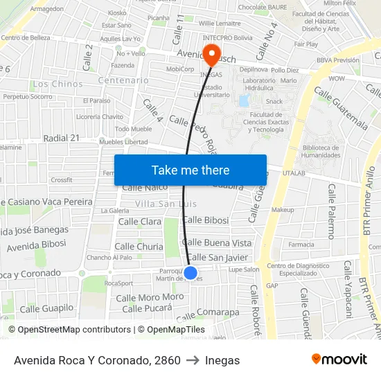 Avenida Roca Y Coronado, 2860 to Inegas map