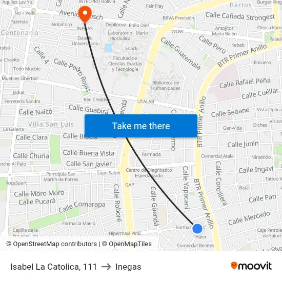 Isabel La Catolica, 111 to Inegas map