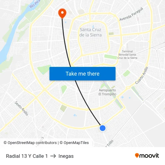 Radial 13 Y Calle 1 to Inegas map
