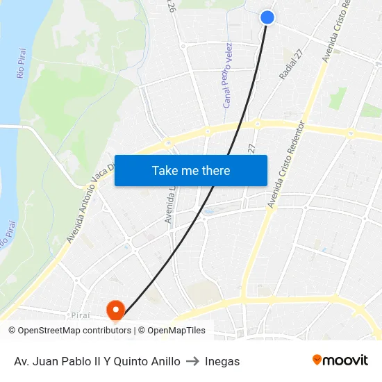 Av. Juan Pablo II Y Quinto Anillo to Inegas map