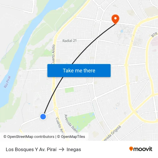 Los Bosques Y Av. Piraí to Inegas map
