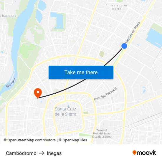 Cambódromo to Inegas map