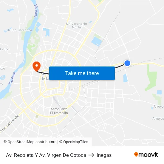 Av. Recoleta Y Av. Virgen De Cotoca to Inegas map