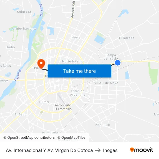 Av. Internacional Y Av. Virgen De Cotoca to Inegas map