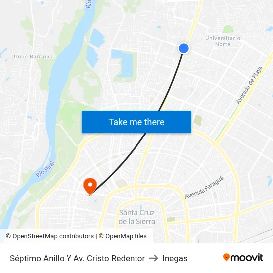 Séptimo Anillo Y Av. Cristo Redentor to Inegas map