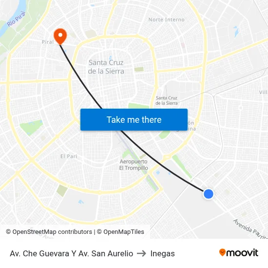 Av. Che Guevara Y Av. San Aurelio to Inegas map