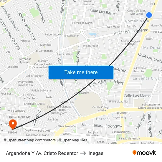 Argandoña Y Av. Cristo Redentor to Inegas map