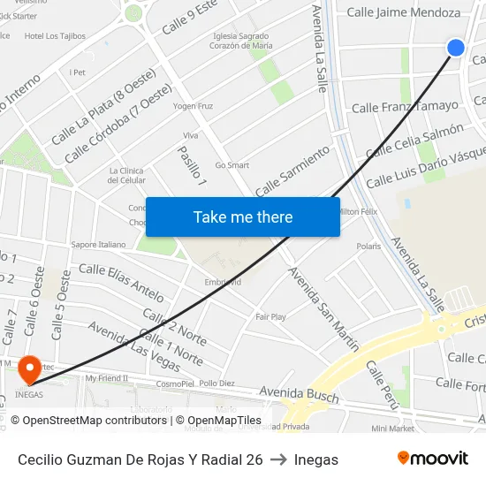 Cecilio Guzman De Rojas Y Radial 26 to Inegas map