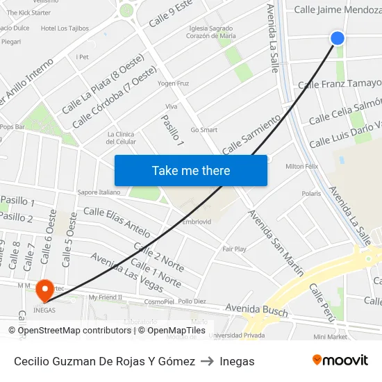 Cecilio Guzman De Rojas Y Gómez to Inegas map