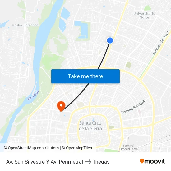 Av. San Silvestre Y Av. Perimetral to Inegas map