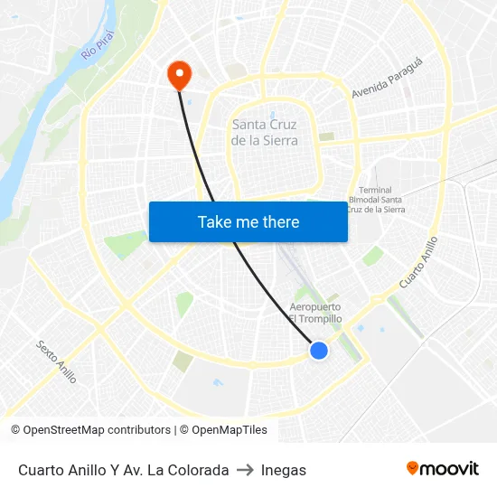 Cuarto Anillo Y Av. La Colorada to Inegas map