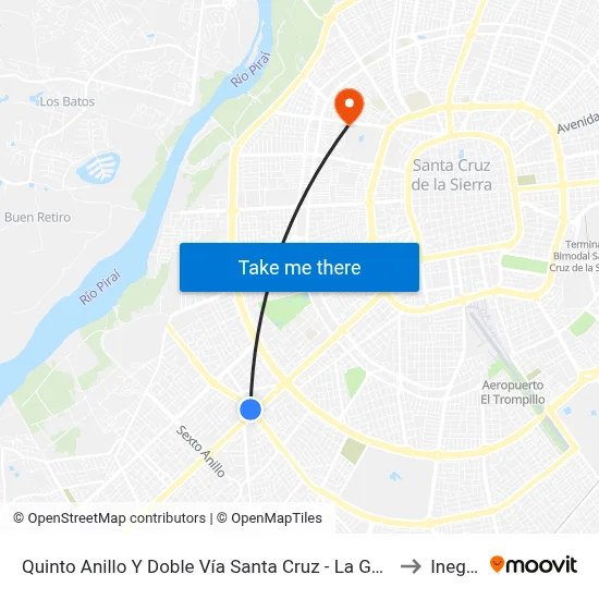 Quinto Anillo Y Doble Vía Santa Cruz - La Guardia to Inegas map