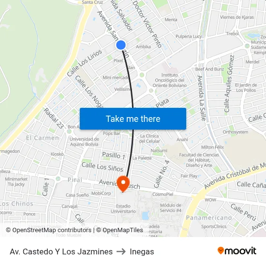 Av. Castedo Y Los Jazmines to Inegas map