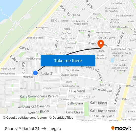 Suárez Y Radial 21 to Inegas map