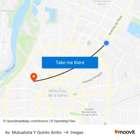 Av. Mutualista Y Quinto Anillo to Inegas map