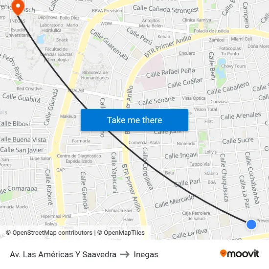 Av. Las Américas Y Saavedra to Inegas map